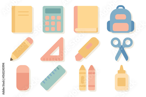 School supplies vector illustration for back to school design in flat style