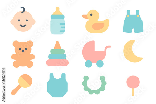 Cute baby elements vector illustration for nursery decor and design