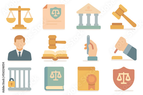 Judicial and legal concepts vector illustration – flat style icons for design