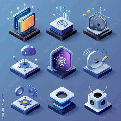 Isometric AI & Tech Icons – Futuristic Vector Pack