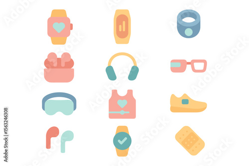Wearable technology vector illustration: modern gadgets for fitness and lifestyle design in flat style