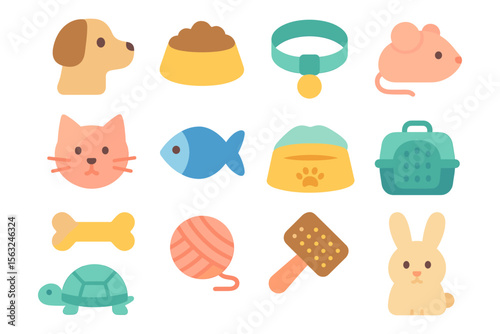 Cute pet icons vector illustration: flat style for design use