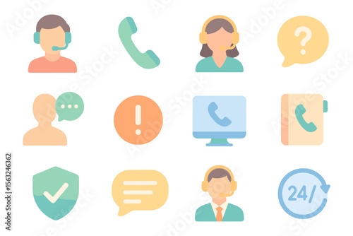 Customer service communication vector illustration icons set for design projects in flat style