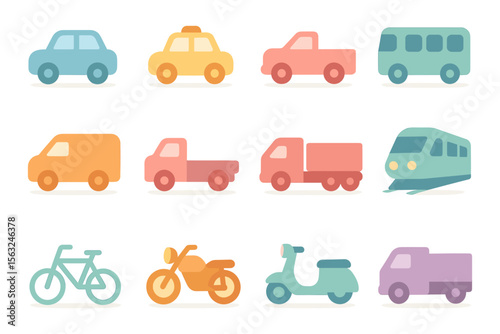 Flat style transportation vehicles vector illustration for design projects