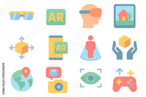 Augmented reality icons vector illustration for tech posters in flat style
