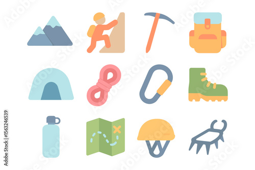Outdoor adventure icons vector illustration: flat style design for maps and guides