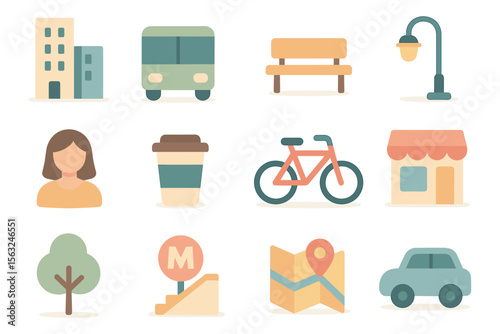 Flat urban icons vector illustration for city life design and print