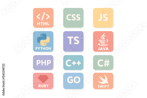 Programming languages and technologies vector illustration for education and design in flat style