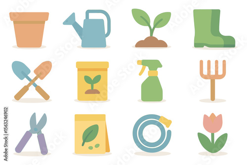 Gardening tools and plants vector illustration for spring design in flat style