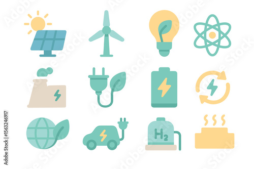 Eco-friendly energy vector illustration: sustainable icons for poster design in flat style