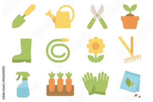 Gardening tools and plants vector illustration: flat design for posters and cards