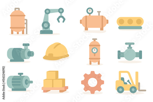 Industrial equipment vector illustration for manufacturing design in flat style