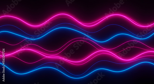Abstract Glowing Cyan and Magenta Sound Waves on Black Background