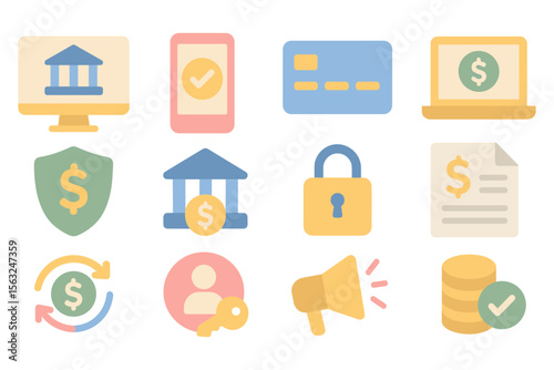 Financial technology vector illustration set for digital banking and payments in flat style