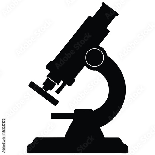 Black silhouette of a vintage microscope scientific instrument laboratory equipment