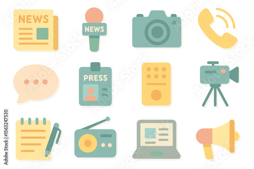 Media tools and communication icons vector illustration for design in flat style