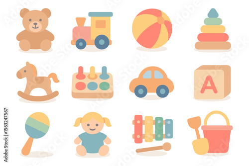 Cute toy collection vector illustration for children's design in flat style