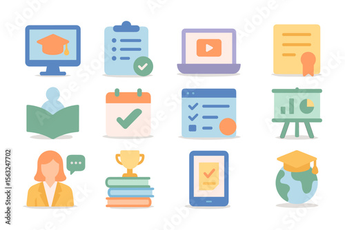 Educational elements vector illustration for online learning and e-learning design