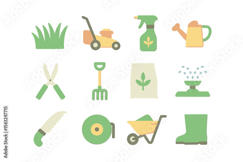 Gardening tools vector illustration: flat style icons for garden themed design