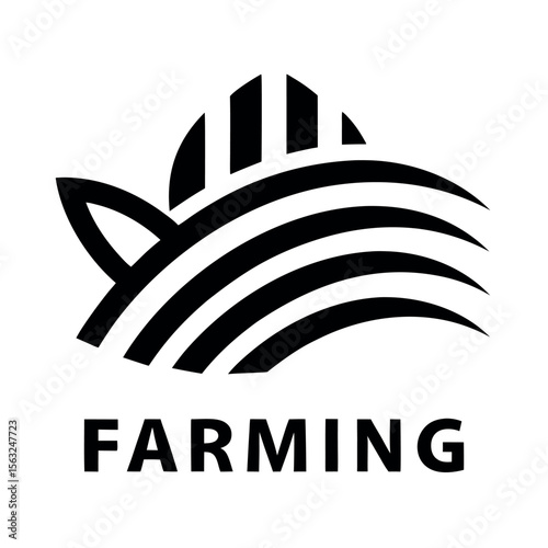 Abstract Black and White Farming Logo Design Depicting Harvest Fields and a Leaf Shape