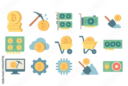 Cryptocurrency and bitcoin mining vector illustration for digital currency design in flat style