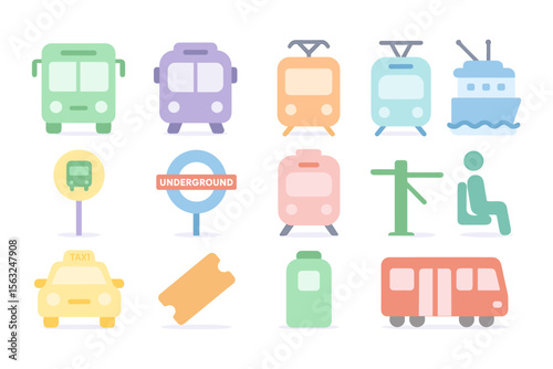 Public transportation icons vector illustration design for digital use in flat style