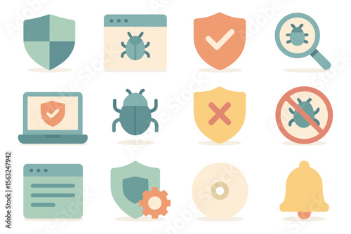 Cyber security icons vector illustration: flat style for digital safety designs