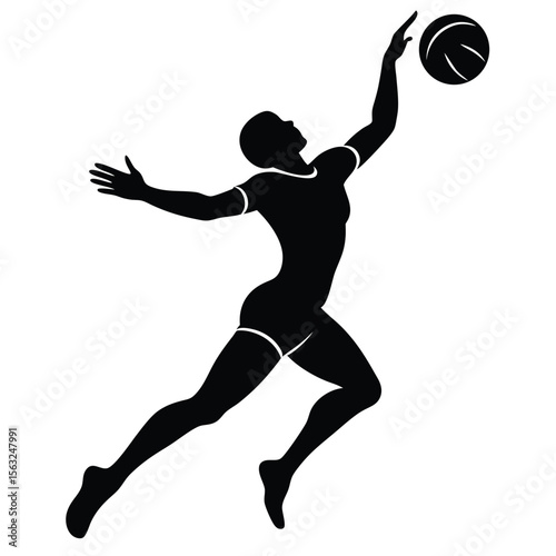 Black silhouette of female volleyball player spiking ball vector