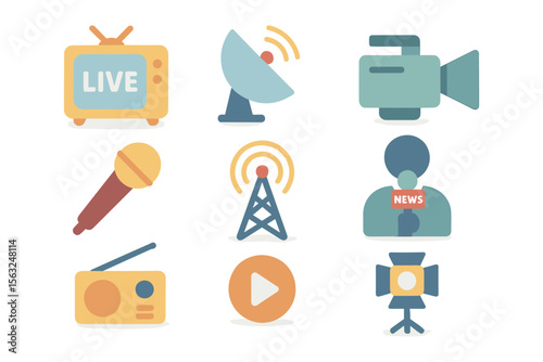 Media and broadcasting icons vector illustration for digital and print use in flat style