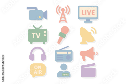 Broadcast media elements vector illustration for design in flat style