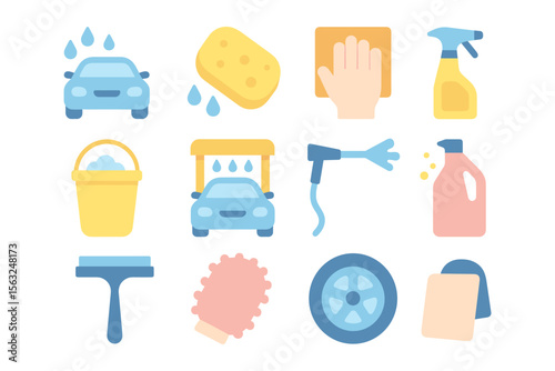 Car wash elements vector illustration for design in flat style