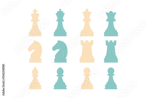 Chess pieces vector illustration for strategic game design in flat style