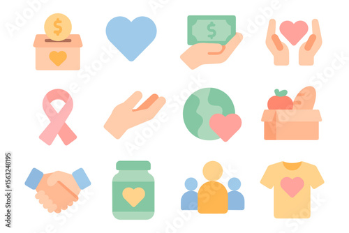 Charity and support icons vector illustration for social awareness and fundraising design