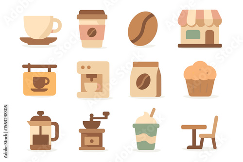 Coffee shop elements vector illustration for cafe design in flat style