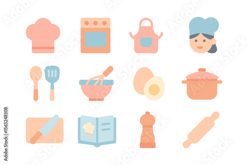 Culinary essentials vector illustration: flat cooking icons for recipe book or kitchen poster