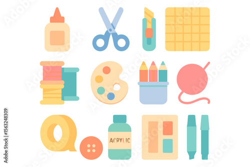 Craft supplies vector illustration: flat design for diy and creative projects