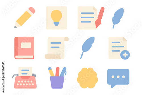 Writing and creativity tools vector illustration for stationery design in flat style