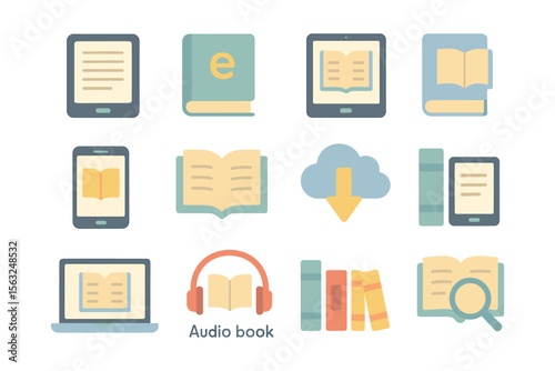 Digital reading and audiobooks vector illustration for educational design