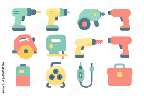 Flat style power tools vector illustration for construction and diy projects