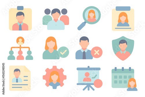 Business and human resources vector illustration: flat design icons for hr management and teamwork