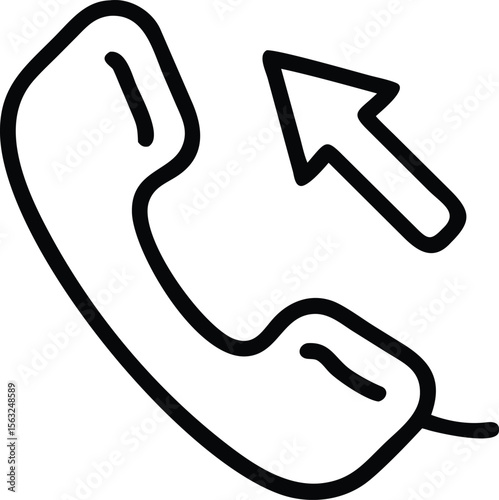 Simple outgoing call line art icon with phone handset and arrow