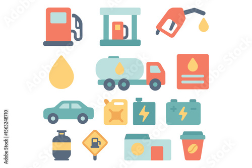 Flat style gas station and fuel vector illustration for design and print