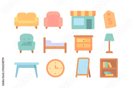 Flat pastel furniture vector illustration for interior design concepts and decoration elements