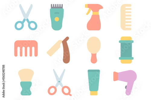 Vector illustration of salon tools and accessories for haircare in flat style