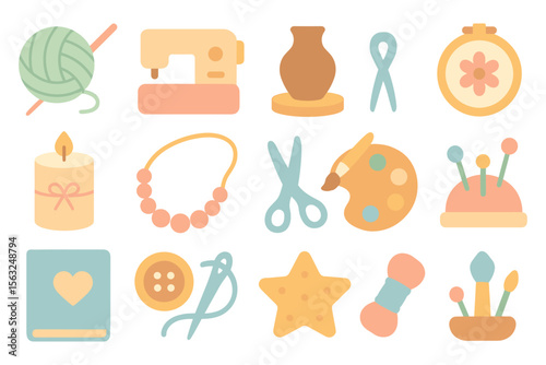 Crafting essentials vector illustration for diy and creative projects in pastel flat style