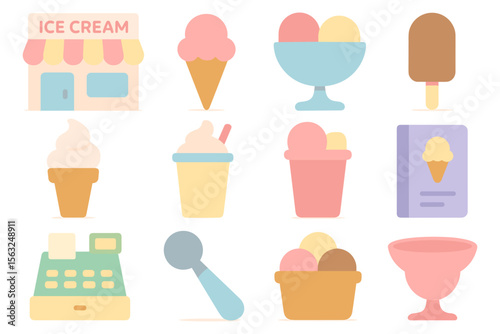 Ice cream collection vector illustration for dessert shop design in flat style