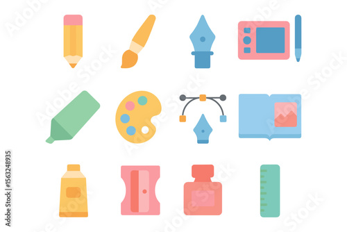 Creative tools vector illustration - flat style design for art and craft projects