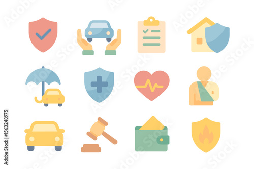 Insurance icons vector illustration: flat style for design and print