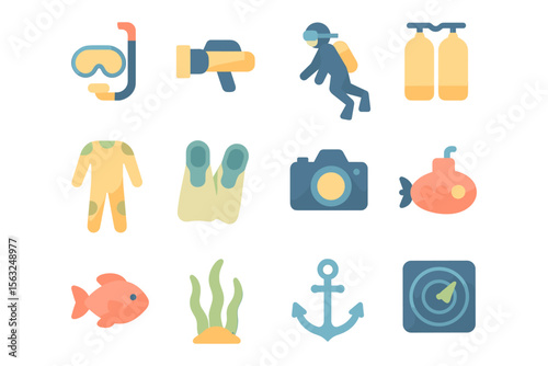 Scuba diving icons vector illustration - underwater adventure design for poster or card in flat style