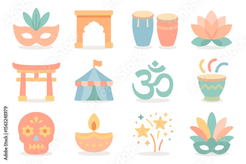 Cultural icons and festivals vector illustration for cards and posters in flat style